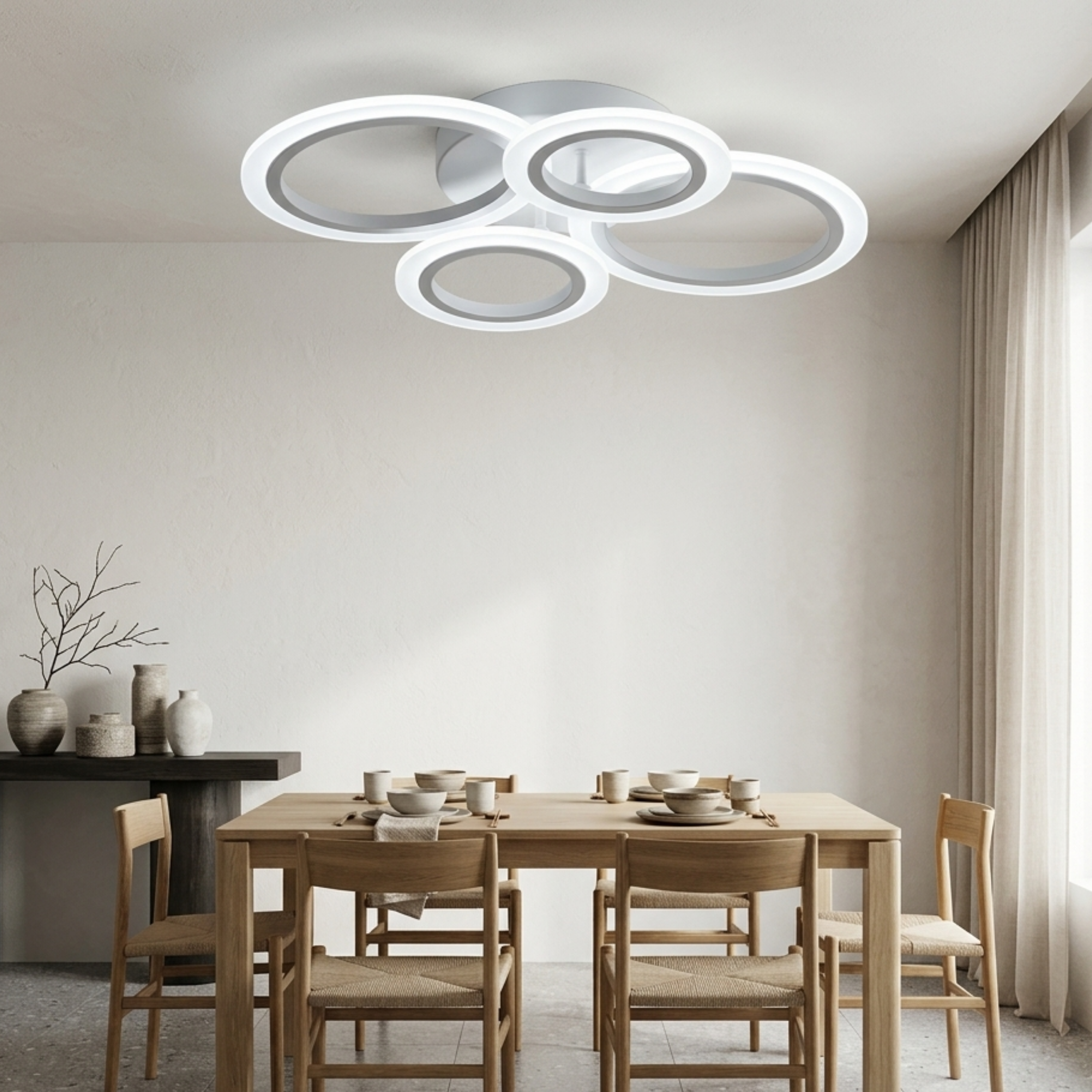 Plafoniera a soffitto LED bianca a quattro anelli dimmerabile con telecomando