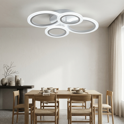 Plafoniera a soffitto LED bianca a quattro anelli dimmerabile con telecomando