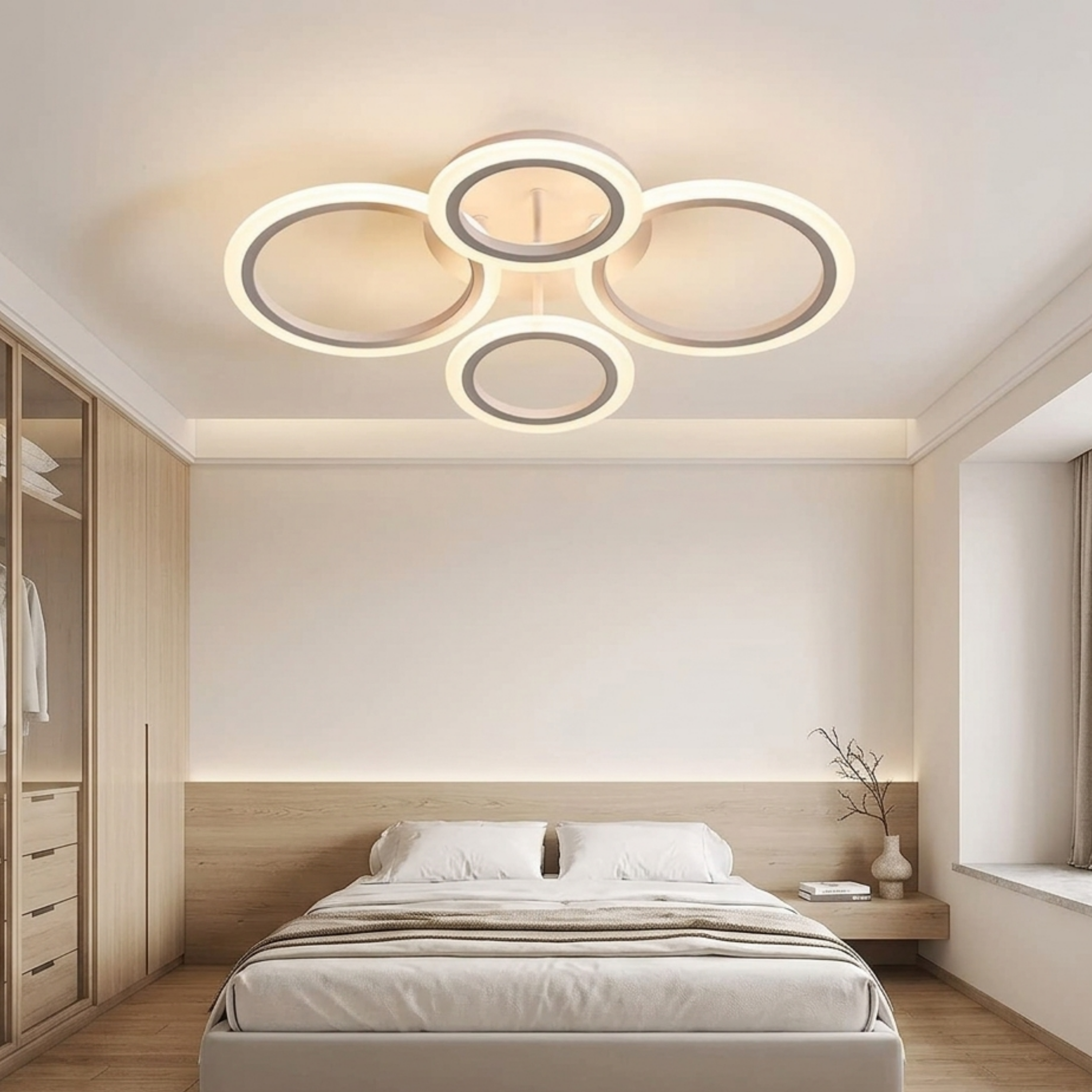 Plafoniera a soffitto LED bianca a quattro anelli dimmerabile con telecomando