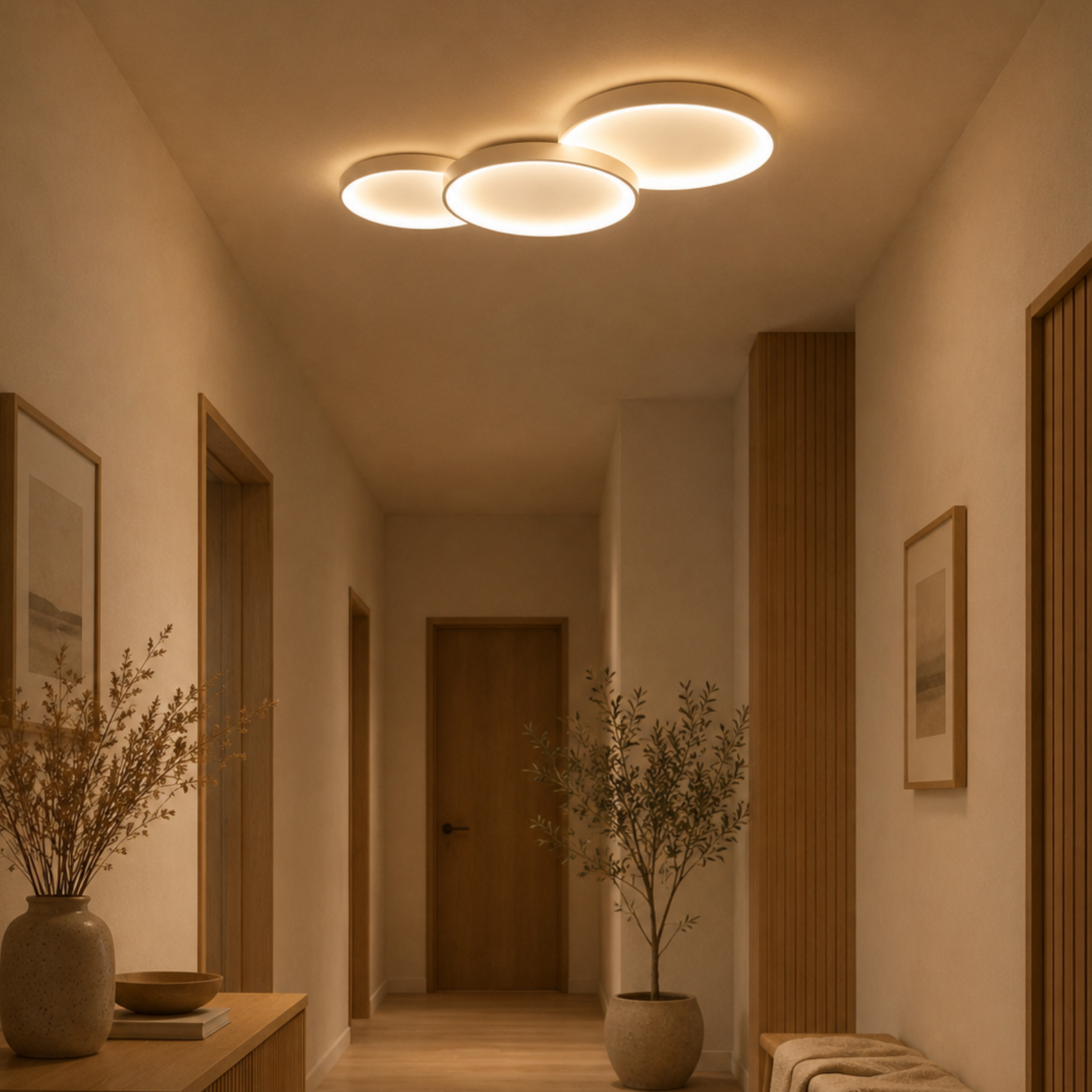 Plafoniera a soffitto LED rotonda minimalista in nero o bianco, singola o set da tre anelli