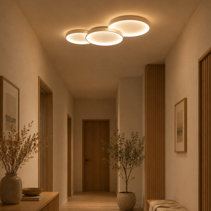 Plafoniera a soffitto LED rotonda minimalista in nero o bianco, singola o set da tre anelli