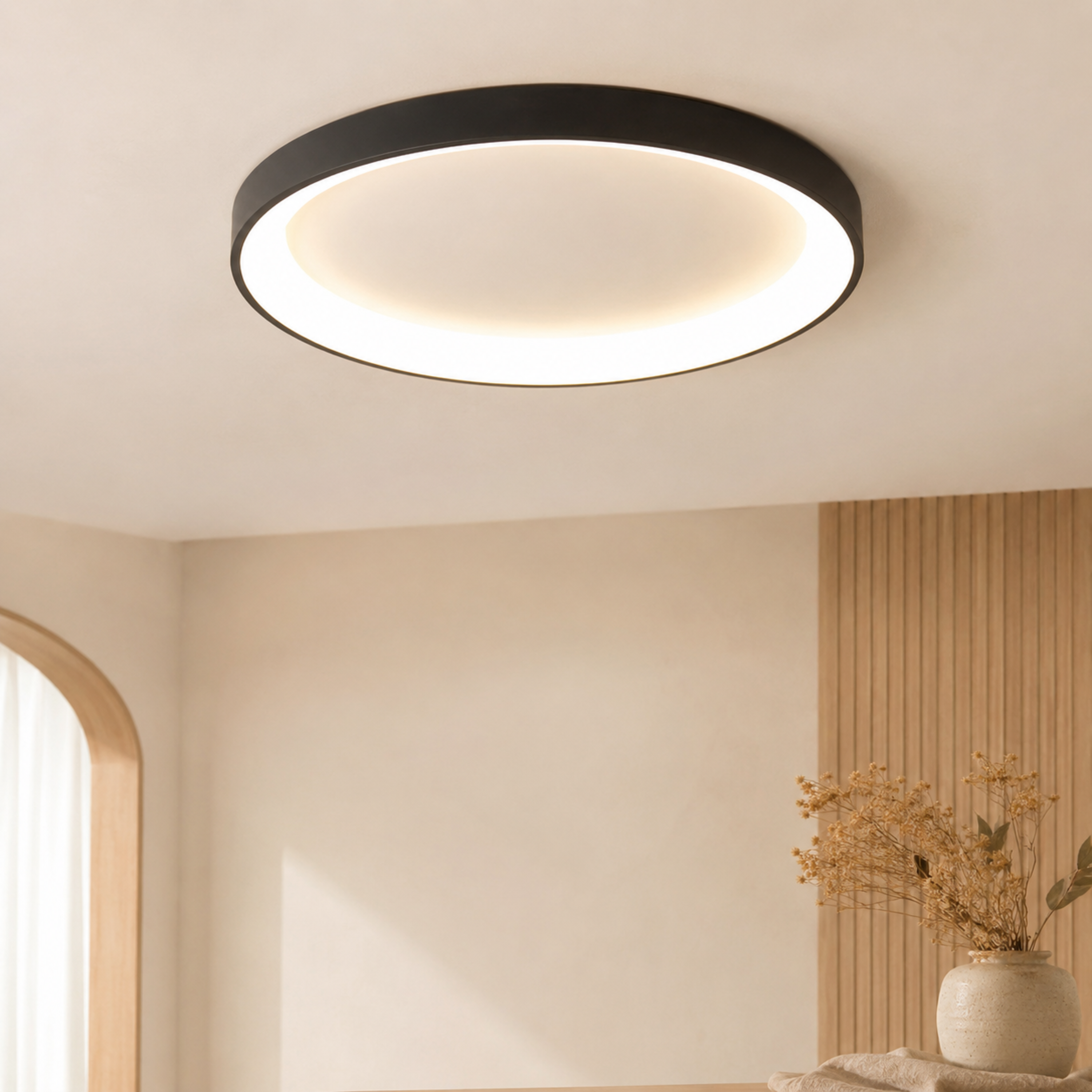 Plafoniera a soffitto LED rotonda minimalista in nero o bianco, singola o set da tre anelli