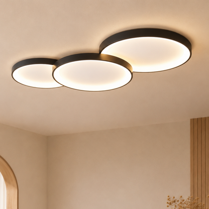 Plafoniera a soffitto LED rotonda minimalista in nero o bianco, singola o set da tre anelli