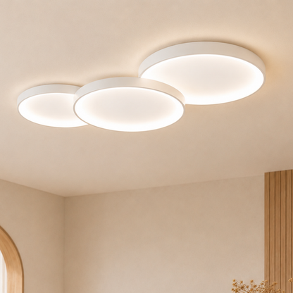 Plafoniera a soffitto LED rotonda minimalista in nero o bianco, singola o set da tre anelli