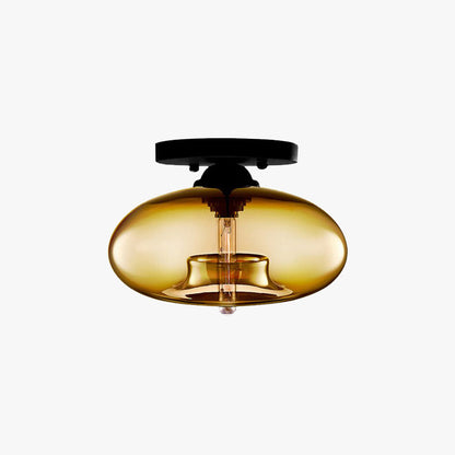 Plafoniera a soffitto ovale in vetro colorato con struttura in metallo nero art deco