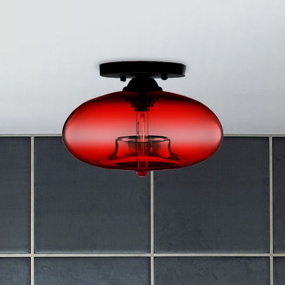 Plafoniera a soffitto ovale in vetro colorato con struttura in metallo nero art deco