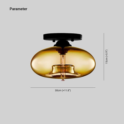Plafoniera a soffitto ovale in vetro colorato con struttura in metallo nero art deco
