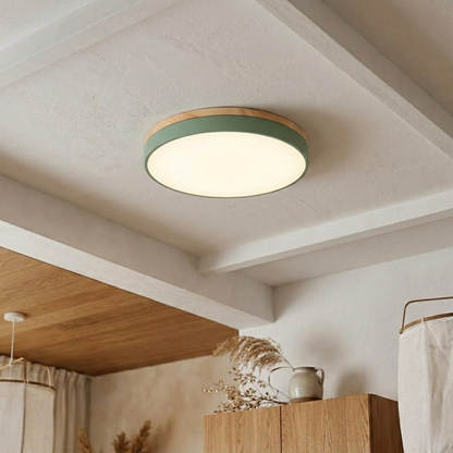 Plafoniera a soffitto rotonda con bordo in legno