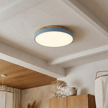 Plafoniera a soffitto rotonda con bordo in legno