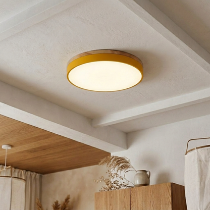 Plafoniera a soffitto rotonda con bordo in legno
