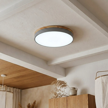 Plafoniera a soffitto rotonda con bordo in legno