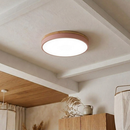 Plafoniera a soffitto rotonda con bordo in legno