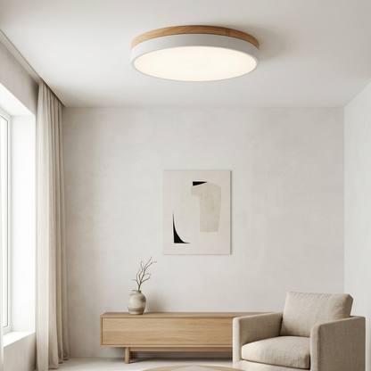 Plafoniera a soffitto rotonda con bordo in legno