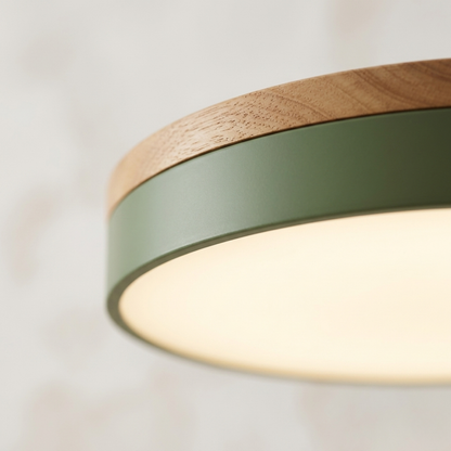 Plafoniera a soffitto rotonda con bordo in legno