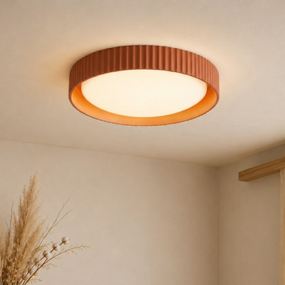 Plafoniera a soffitto rotonda in resina rigata minimalista