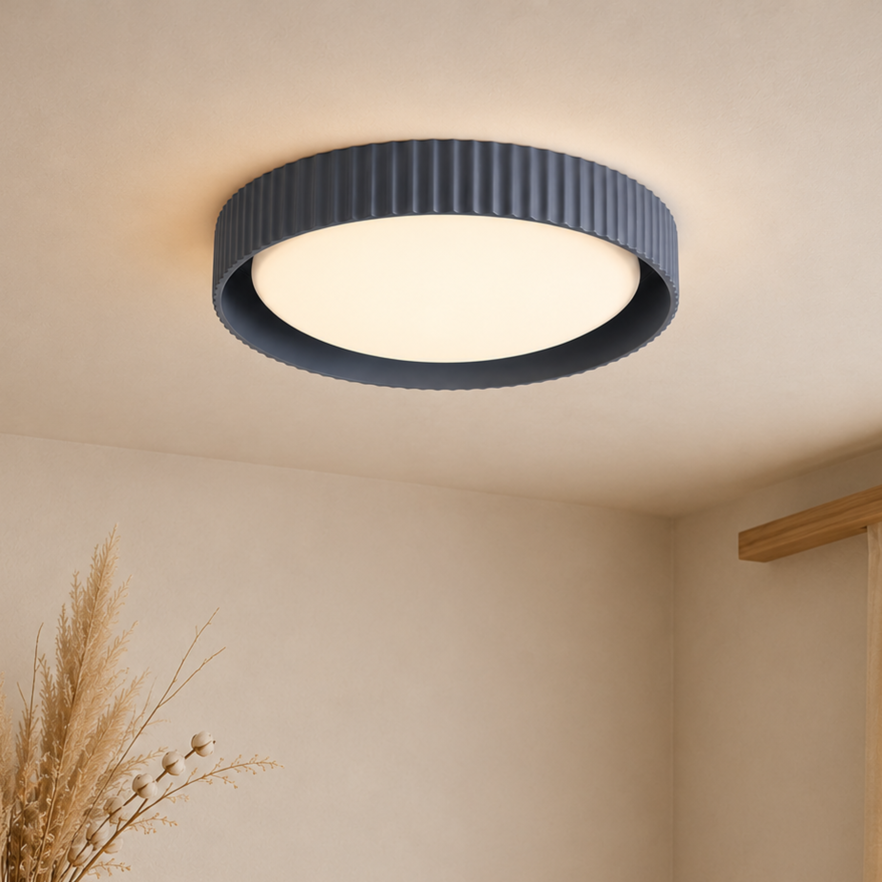 Plafoniera a soffitto rotonda in resina rigata minimalista