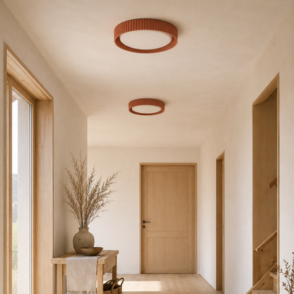 Plafoniera a soffitto rotonda in resina rigata minimalista