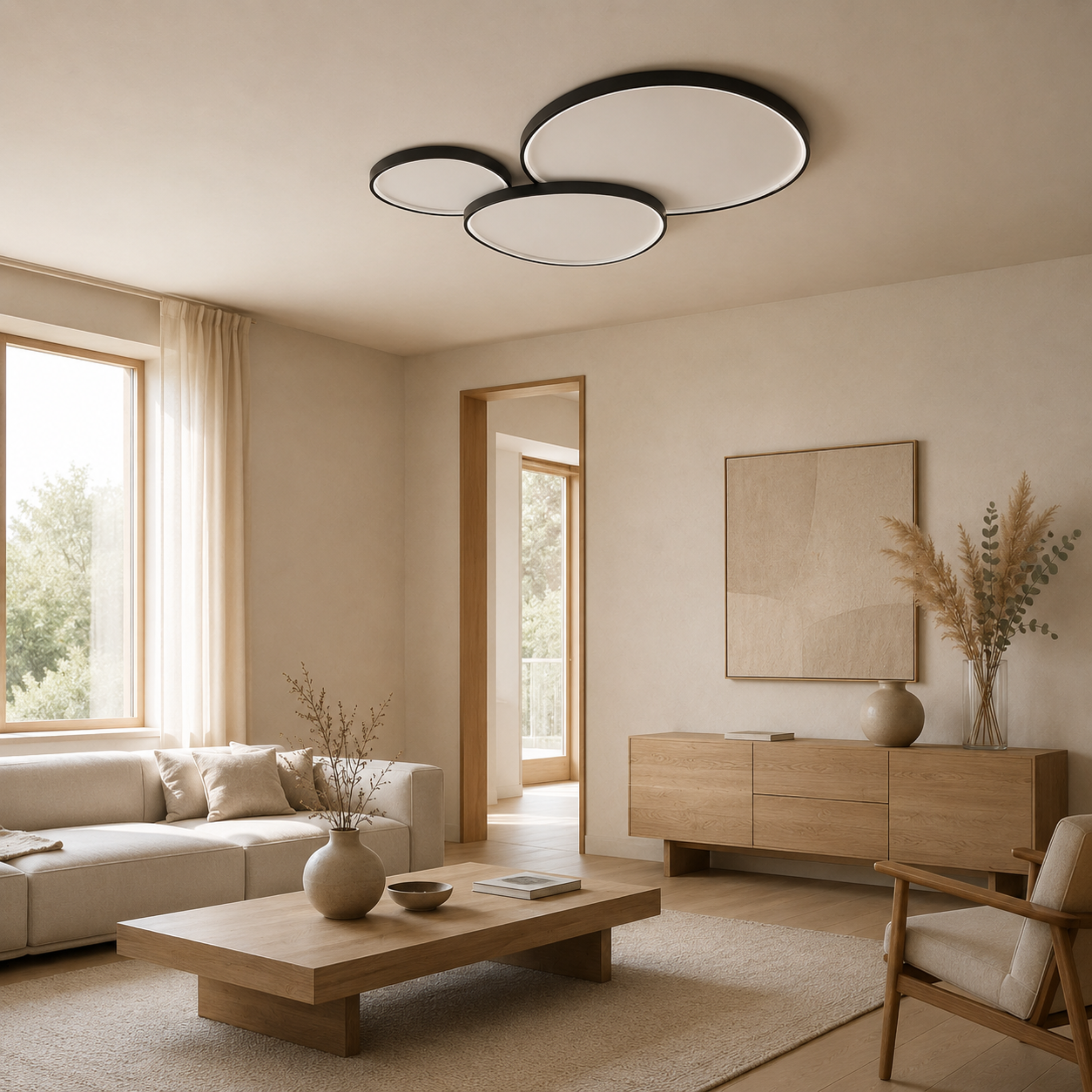 Plafoniera a soffitto rotonda moderna, set da tre pezzi