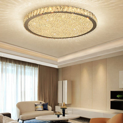 Plafoniera a soffitto tonda in cristallo sfaccettato oro LED per camera da letto e soggiorno