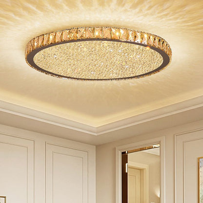 Plafoniera a soffitto tonda in cristallo sfaccettato oro LED per camera da letto e soggiorno