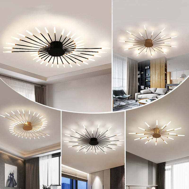 Plafoniera LED a soffitto a spirale effetto fuochi d'artificio nera e oro