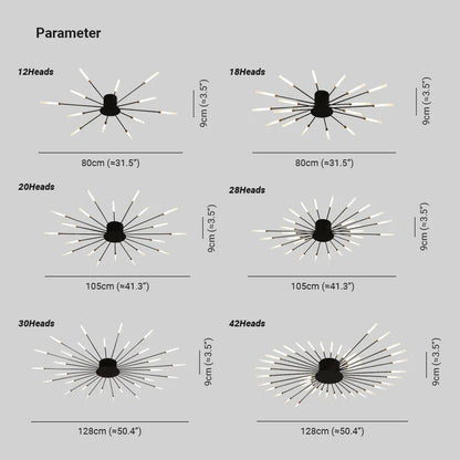 Plafoniera LED a soffitto a spirale effetto fuochi d'artificio nera e oro