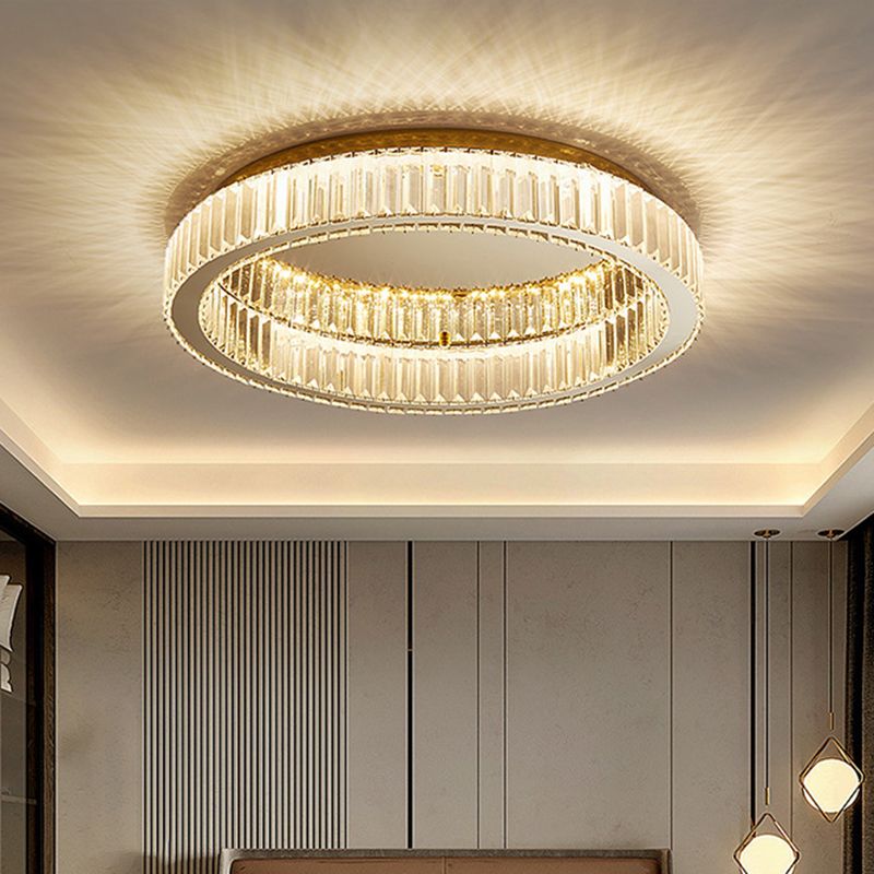 Plafoniera LED art deco ad anello circolare in cristallo oro