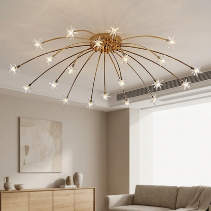Plafoniera LED art deco sputnik a raggiera con punti luce a forma di stella