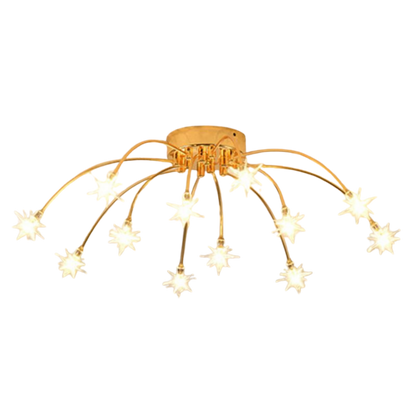 Plafoniera LED art deco sputnik a raggiera con punti luce a forma di stella
