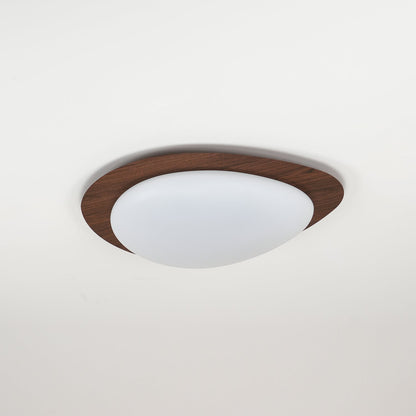 Plafoniera LED japandi a ciottolo con venatura del legno noce