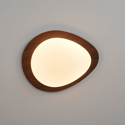 Plafoniera LED japandi a ciottolo con venatura del legno noce