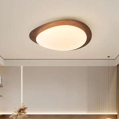 Plafoniera LED japandi a ciottolo con venatura del legno noce