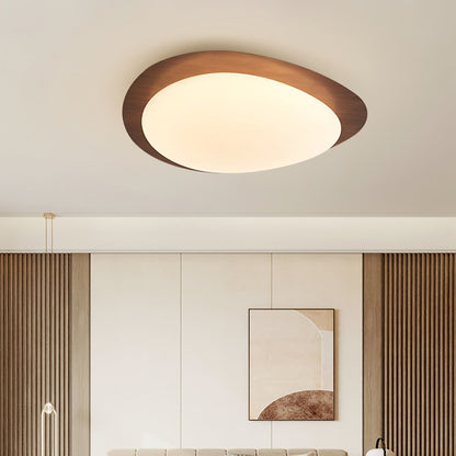 Plafoniera LED japandi a ciottolo con venatura del legno noce