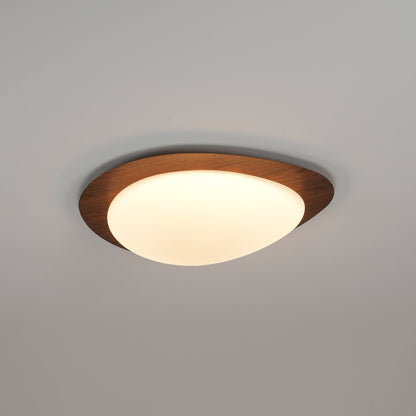 Plafoniera LED japandi a ciottolo con venatura del legno noce