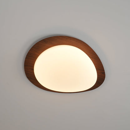 Plafoniera LED japandi a ciottolo con venatura del legno noce