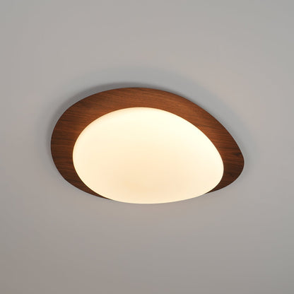 Plafoniera LED japandi a ciottolo con venatura del legno noce