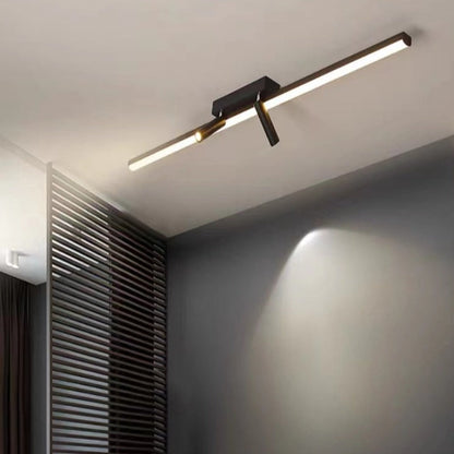 Plafoniera LED lineare nera a soffitto con faretti orientabili, stile minimalista