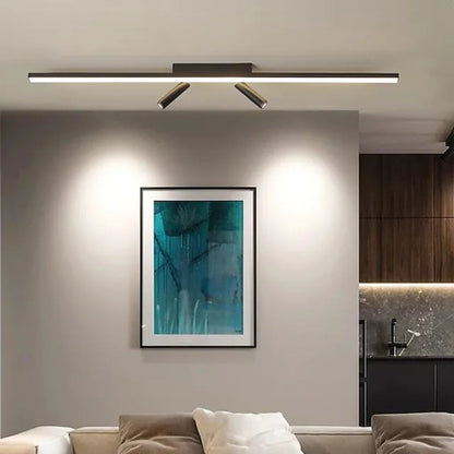 Plafoniera LED lineare nera a soffitto con faretti orientabili, stile minimalista