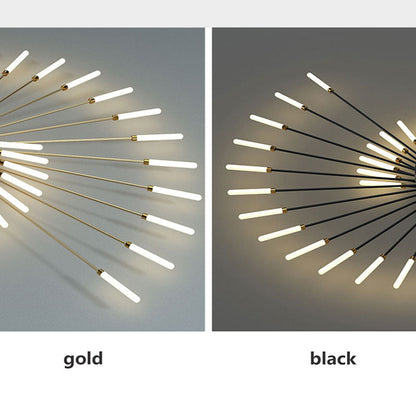 Plafoniera LED moderna a raggiera effetto fuochi d'artificio in nero e oro