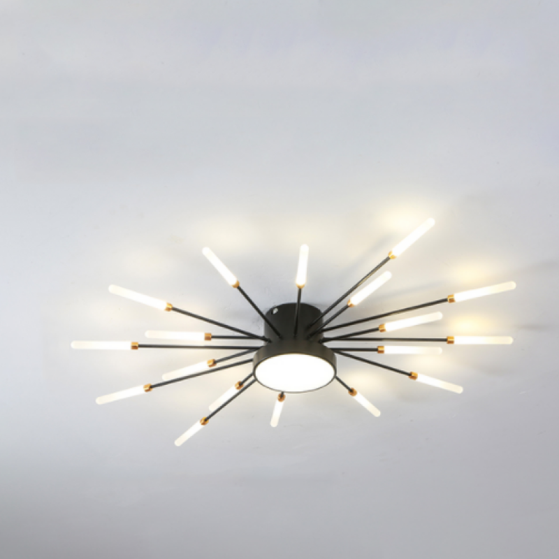 Plafoniera LED moderna a raggiera effetto fuochi d'artificio in nero e oro
