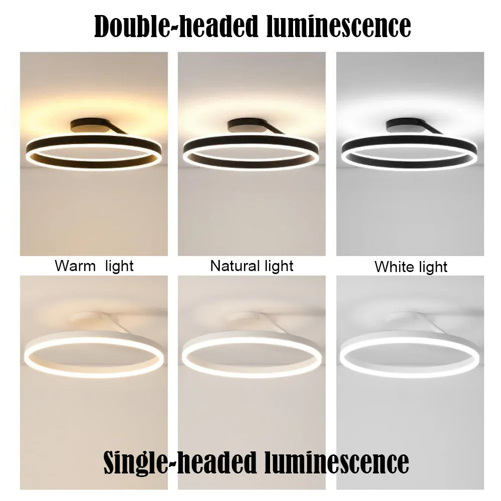 Plafoniera LED moderna ad anello circolare in nero e bianco minimalista