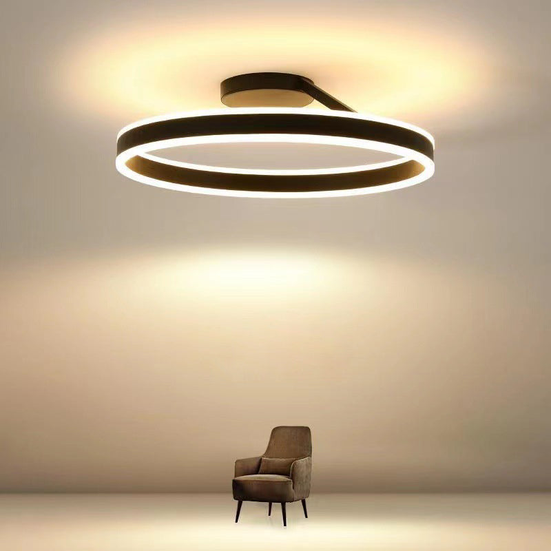 Plafoniera LED moderna ad anello circolare in nero e bianco minimalista