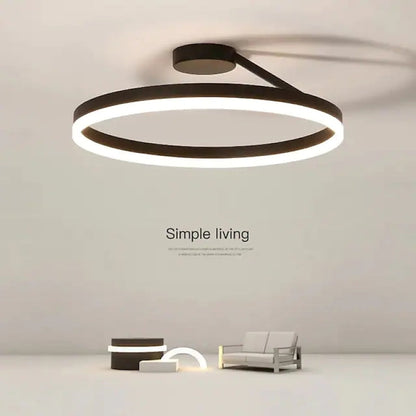 Plafoniera LED moderna ad anello circolare in nero e bianco minimalista