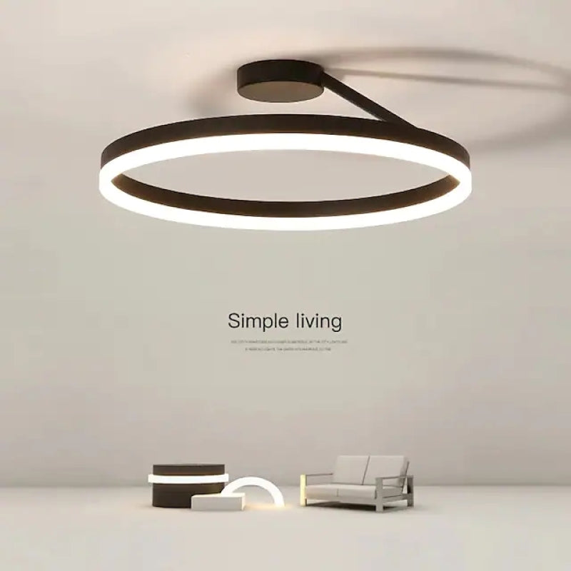Plafoniera LED moderna ad anello circolare in nero e bianco minimalista