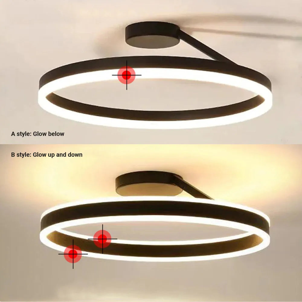 Plafoniera LED moderna ad anello circolare in nero e bianco minimalista