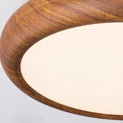 Plafoniera LED rotonda a soffitto con venatura del legno, stile japandi e scandinavo