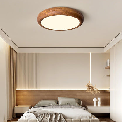 Plafoniera LED rotonda a soffitto con venatura del legno, stile japandi e scandinavo