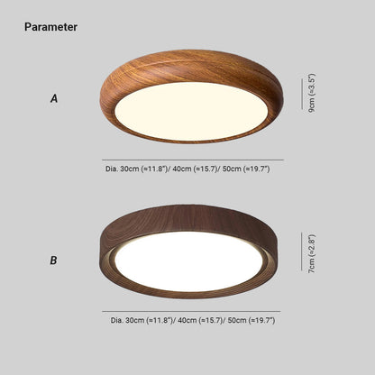 Plafoniera LED rotonda a soffitto con venatura del legno, stile japandi e scandinavo