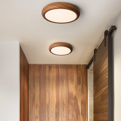 Plafoniera LED rotonda a soffitto con venatura del legno, stile japandi e scandinavo