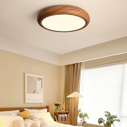 Plafoniera LED rotonda a soffitto con venatura del legno, stile japandi e scandinavo